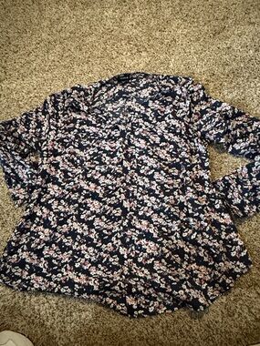 torrid Navy Floral Button-Front Blouse with Pink Accents